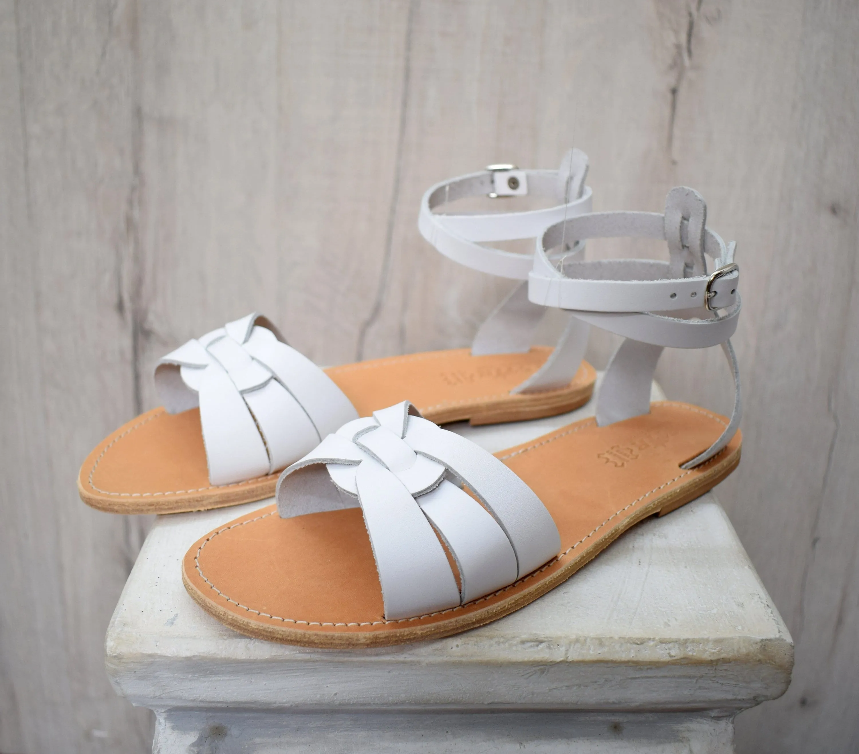 Selene Ancient Greek sandals, Handcrafted leather, boho sandals, Tan or white sandals, Astir sandals