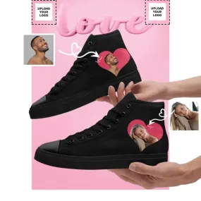 Unique Gift,Personalized Couple's Love Story Sneakers, Custom Canvas High Tops for Valentine's Day