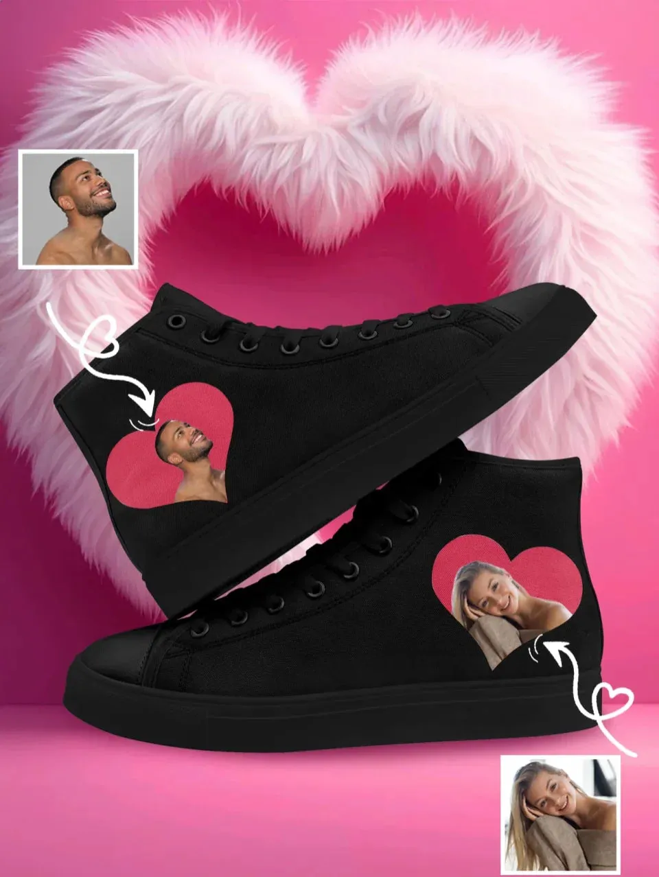 Unique Gift,Personalized Couple's Love Story Sneakers, Custom Canvas High Tops for Valentine's Day