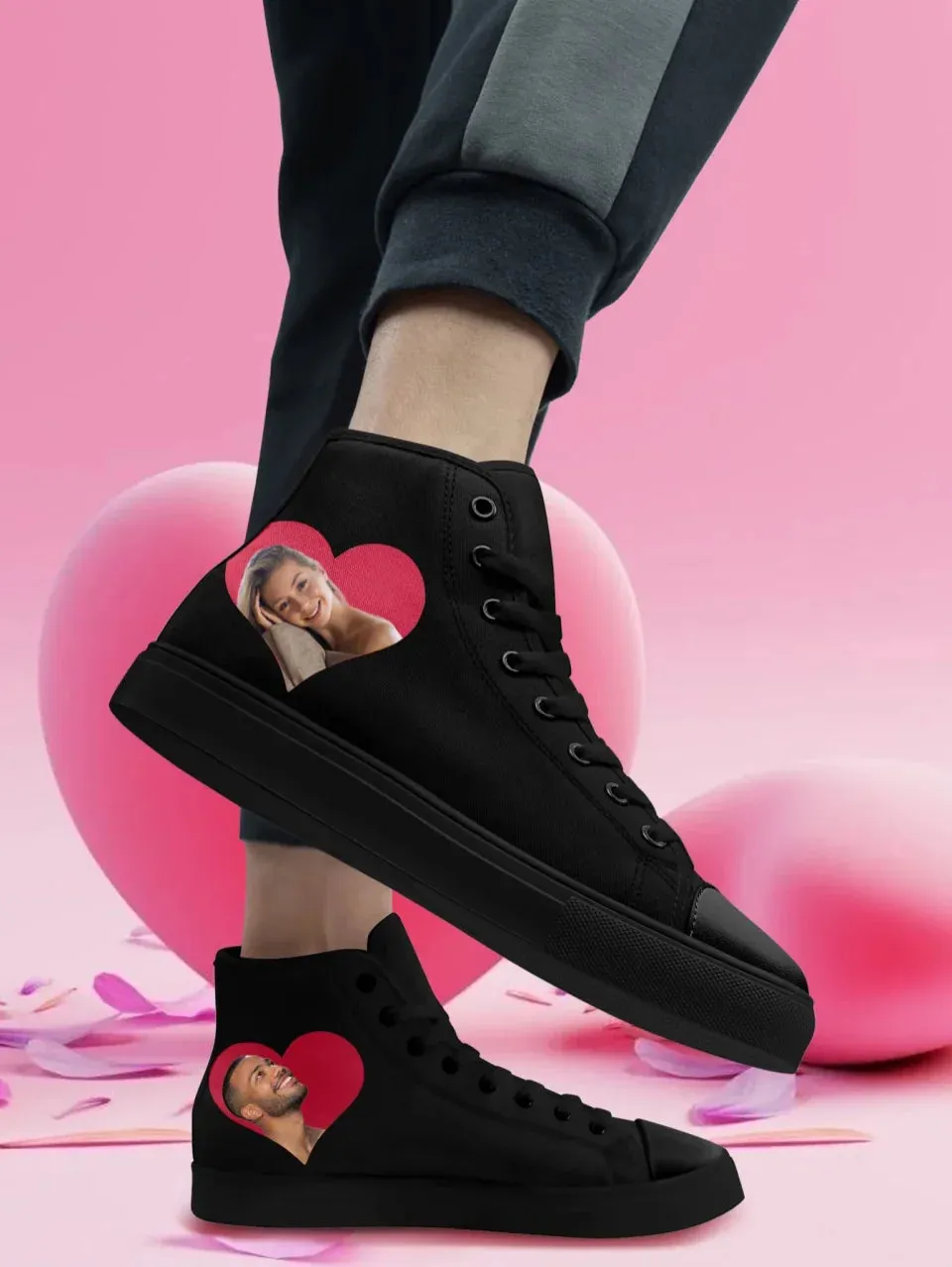 Unique Gift,Personalized Couple's Love Story Sneakers, Custom Canvas High Tops for Valentine's Day