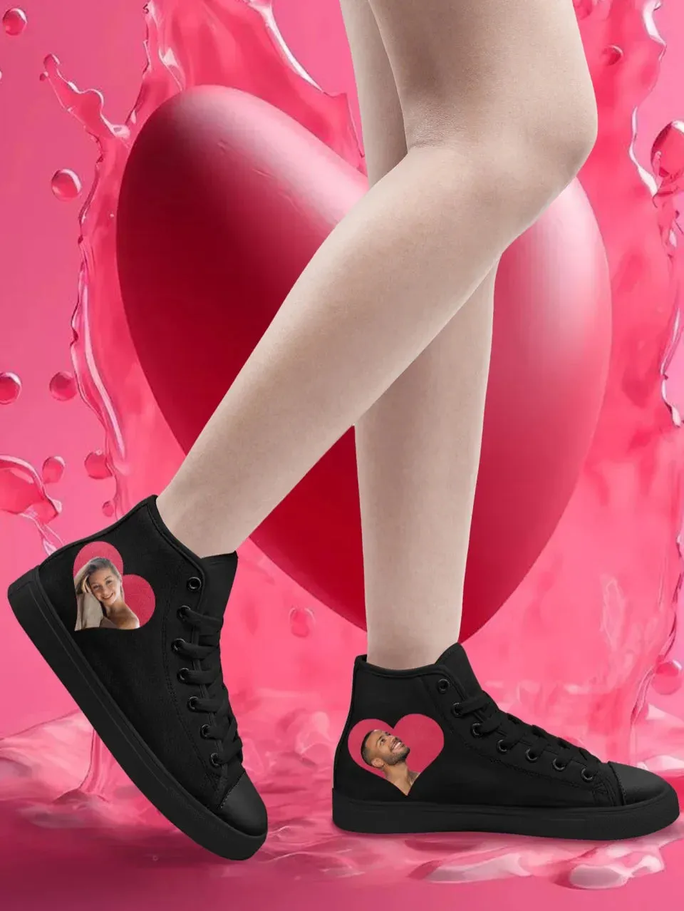 Unique Gift,Personalized Couple's Love Story Sneakers, Custom Canvas High Tops for Valentine's Day
