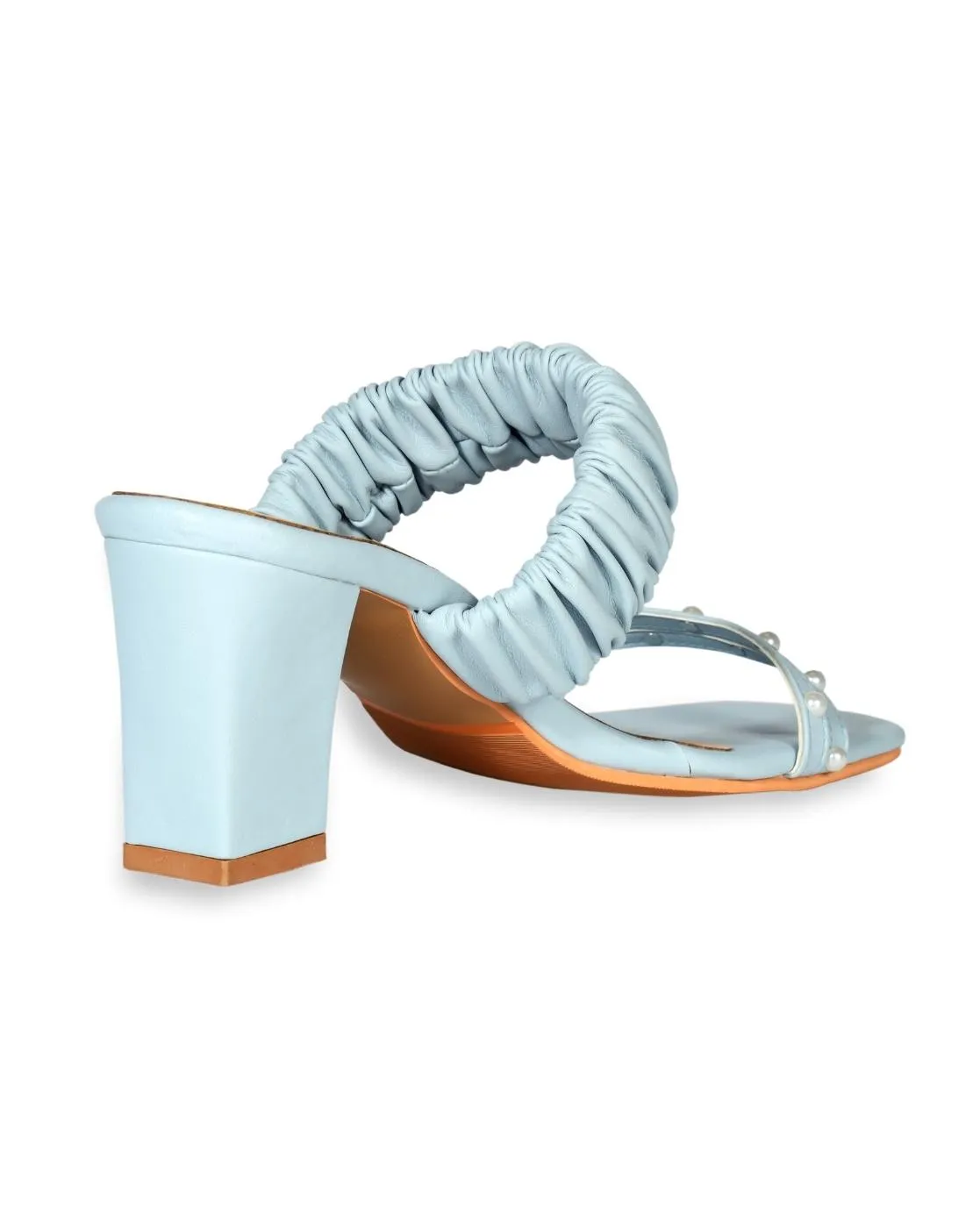 Women's Pastel Blue Pearl Strap Block Heels
