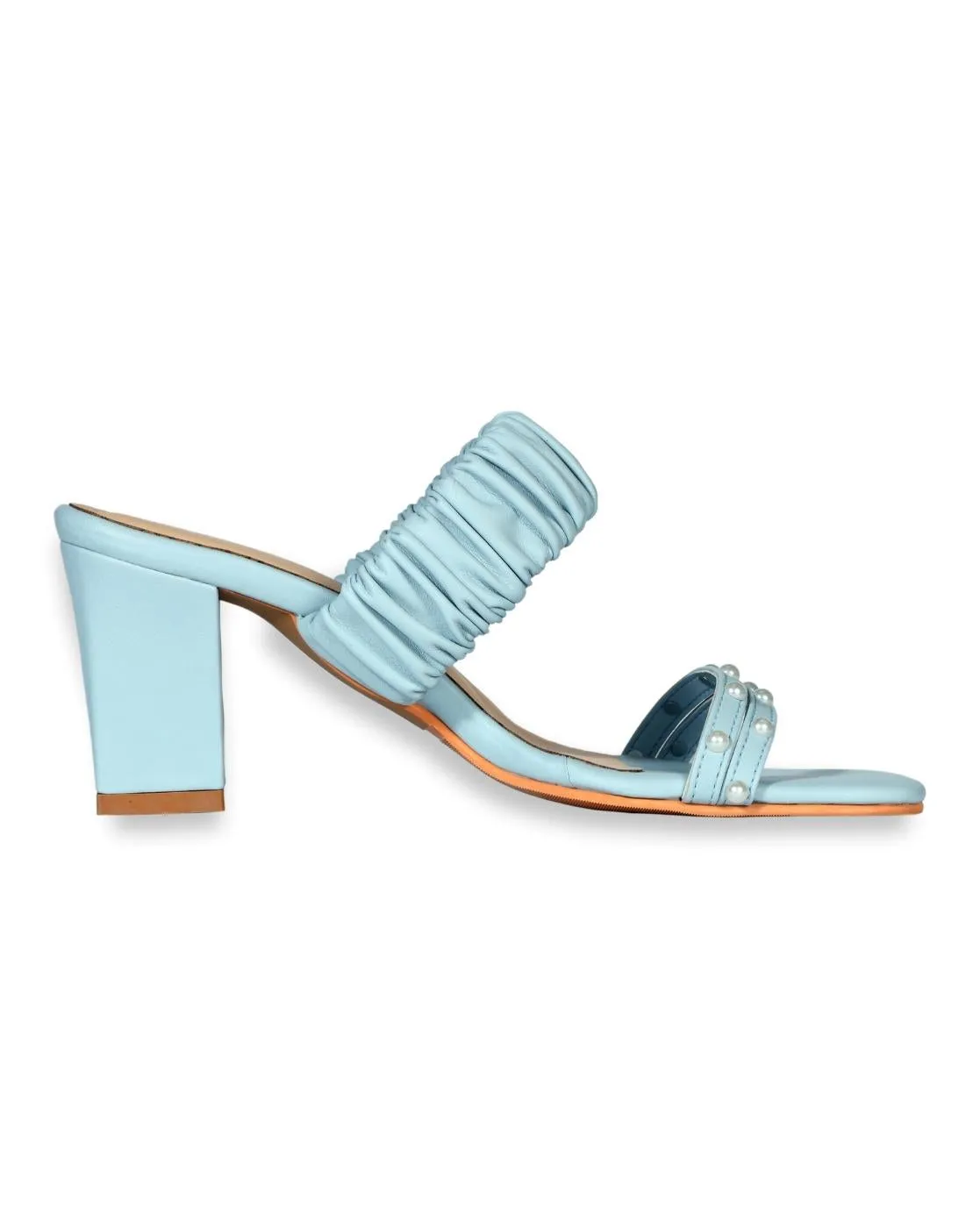 Women's Pastel Blue Pearl Strap Block Heels